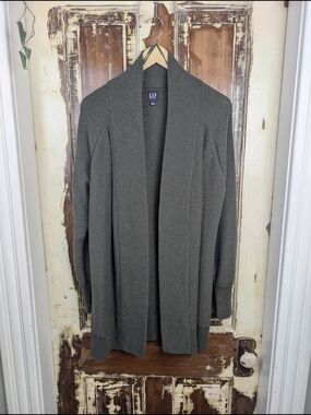 Gap Merino Wool Blend Long Open Cardigan Size XL Minimalist Green Cozy